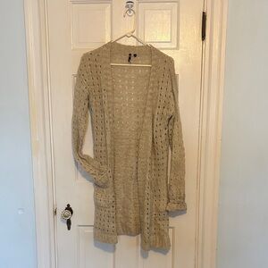 Poof! Light Tan Open-Knit Cardigan Duster